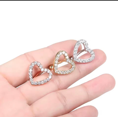 Gold-Tone Heart Navel Bar with Pink CZ Stones