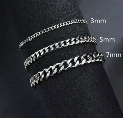 Stainless Steel Cuban Chain Bracelet – Unisex, 3–7 mm