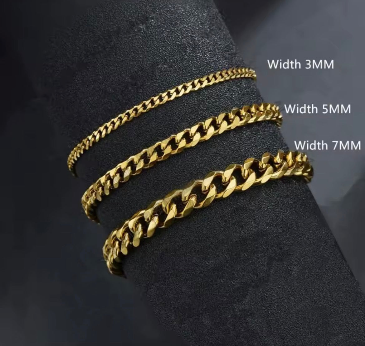 Stainless Steel Cuban Chain Bracelet – Unisex, 3–7 mm