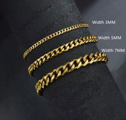 Stainless Steel Cuban Chain Bracelet – Unisex, 3–7 mm
