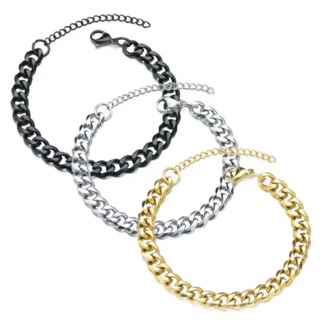 Stainless Steel Cuban Chain Bracelet – Unisex, 3–7 mm