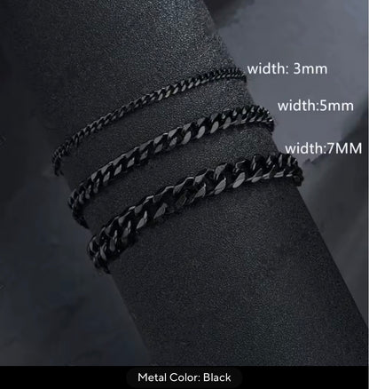 Stainless Steel Cuban Chain Bracelet – Unisex, 3–7 mm