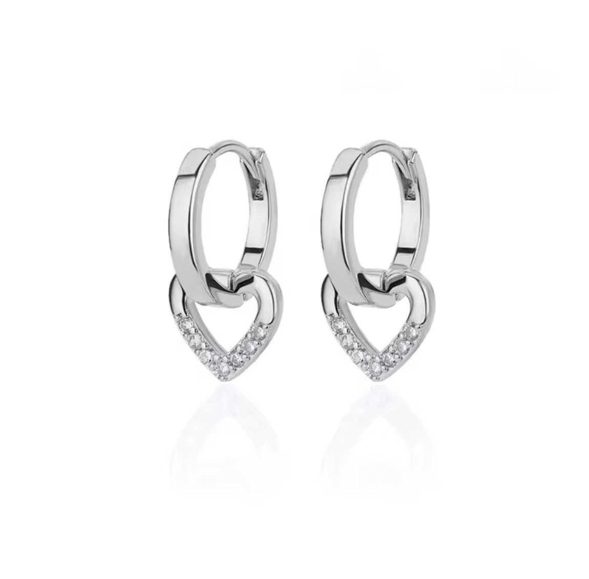Gold-Tone Heart Dangle Hoop Earrings with Zircon Detail