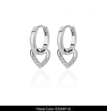 Gold-Tone Heart Dangle Hoop Earrings with Zircon Detail