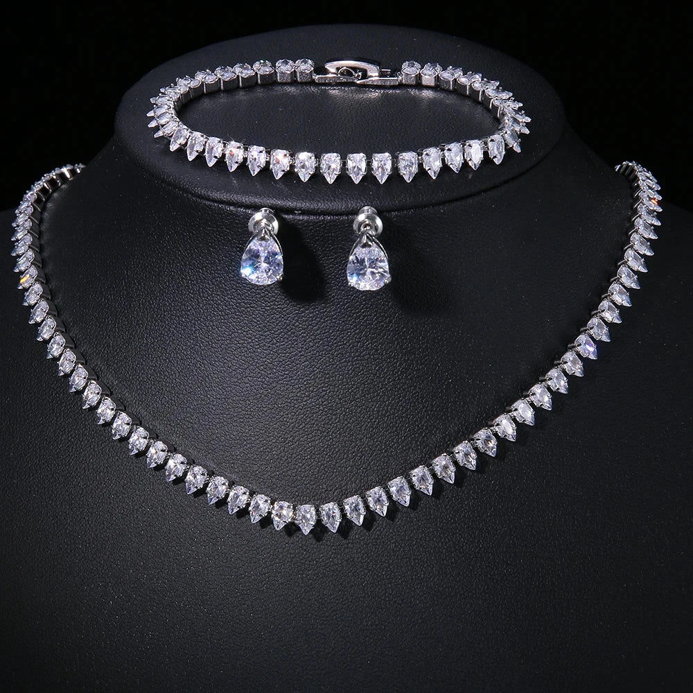 Elegant ZAKOL AAA Clear Cubic Zirconia Bridal Necklace and Earrings Set – Ideal for Weddings and Special Occasions!