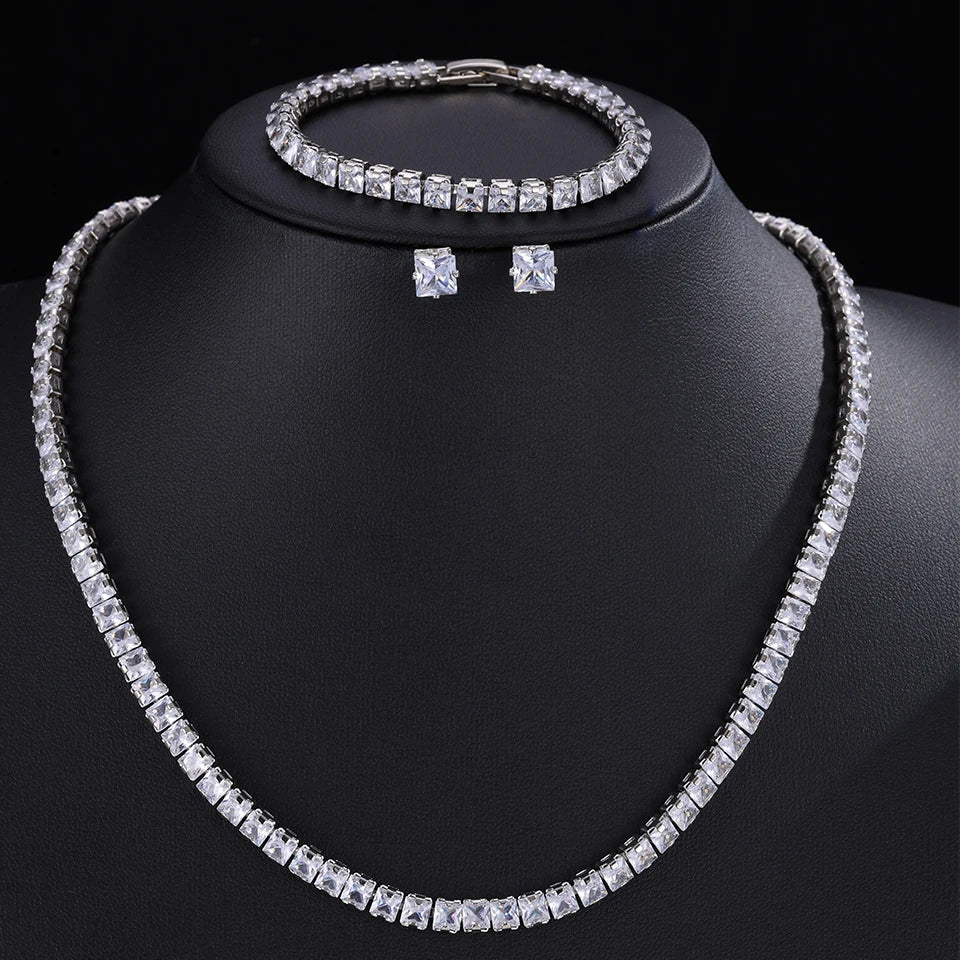 Elegant ZAKOL AAA Clear Cubic Zirconia Bridal Necklace and Earrings Set – Ideal for Weddings and Special Occasions!