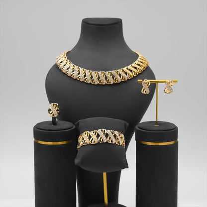 Exquisite 18K Gold Plated African Choker Necklace & Earrings Set - Ideal Bridal Jewelry for the Elegant Woman