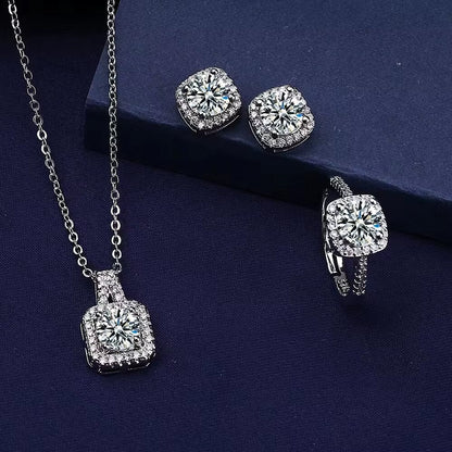 1PC Luxury Cube Jewelry Set, Women'S Elegant Necklace, Earrings & Ring Set, Perfect Gift for Valentine'S Day, Christmas Gift, Bi