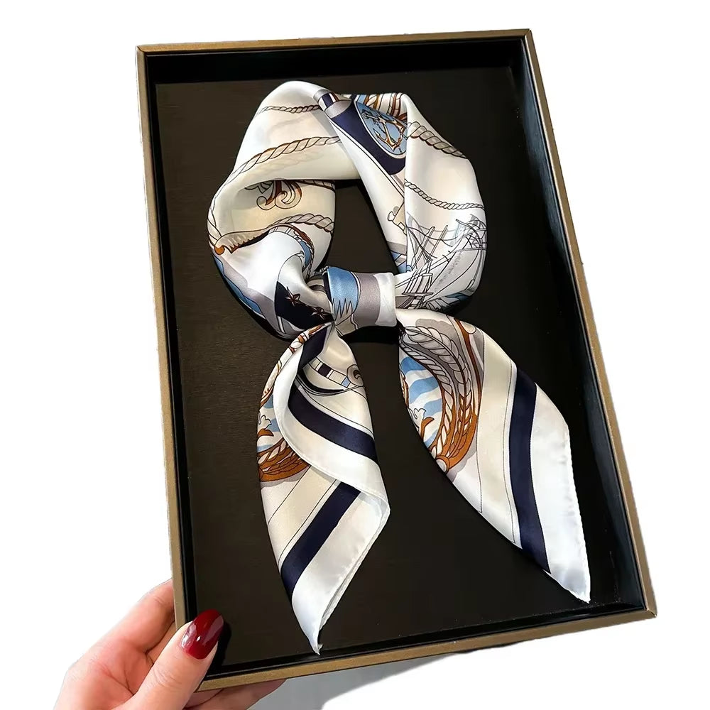 Neckerchief Female Luxury Square Scarf for Women Silk Feeling Shawl Satin Hijab Fashion Wraps Hair Bands Ribbon Headband Bandann