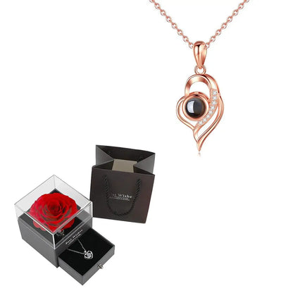 Projection Necklace Set in Rose Gift Box - Heart Pendant Jewelry Featuring "I Love You" in 100 Languages for Girlfriend - 2024 Gift Collection - Dropshipping Available