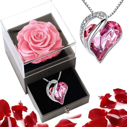 New Hot Selling Valentine'S Day Gift Ocean Heart Love Necklace with Eternal Rose Jewelry Box for Girl Mother'S Day Gifts
