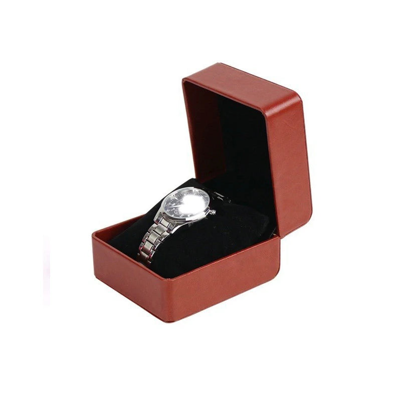 Elegant Brown PU Leather Watch Gift Box with Pillow - Stylish Organizer for Men & Women Timepieces