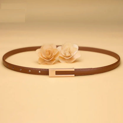 Women Korean Fashionable PU Leather Thin Waist Strap Metal Accessories Basic Belt Women Casual Porous Adjustable Fashion Belts
