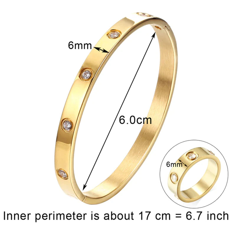 Stunning Stainless Steel Bangle & Ring Set with Crystals - The Ideal Gift for Her!