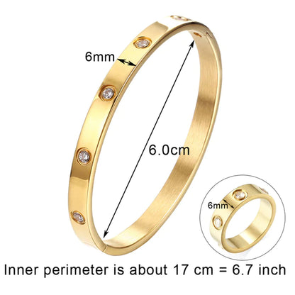 Stunning Stainless Steel Bangle & Ring Set with Crystals - The Ideal Gift for Her!