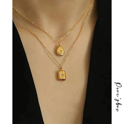 Minimalist Titanium Steel Waterdrop & Star Square Necklaces for Women - 2021 CZ Starburst Collection