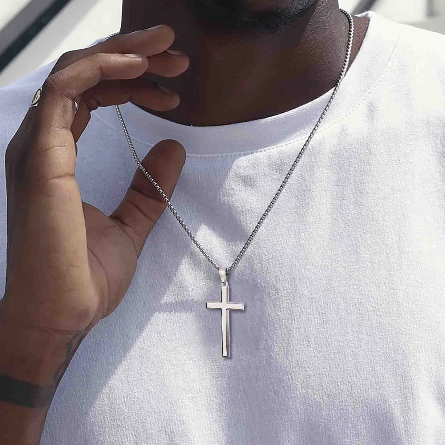 Elevate Your Style with a Timeless Men's Stainless Steel Cross Pendant Necklace