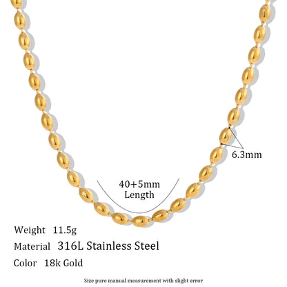 Chic 18K Gold Plated Stainless Steel Oval Beaded Choker Necklace - Stunning Fashion Jewelry for Women