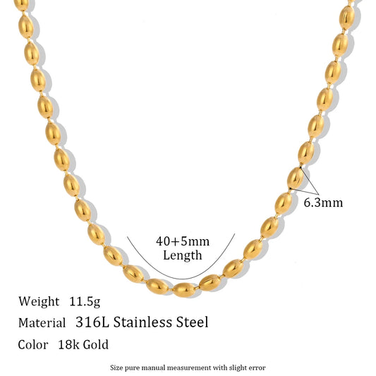 Chic 18K Gold Plated Stainless Steel Oval Beaded Choker Necklace - Stunning Fashion Jewelry for Women