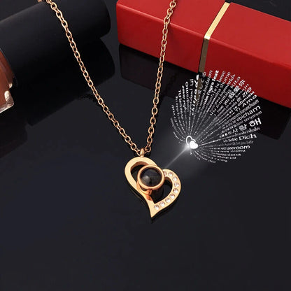 Projection Necklace Set in Rose Gift Box - Heart Pendant Jewelry Featuring "I Love You" in 100 Languages for Girlfriend - 2024 Gift Collection - Dropshipping Available