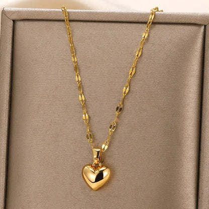 Elegant Rose Gold Heart Pendant Necklace for Women - Trendy Stainless Steel Jewelry 2022