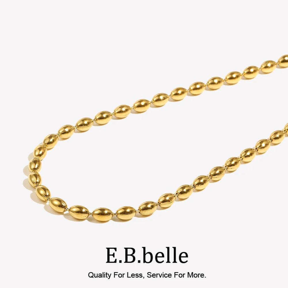 Chic 18K Gold Plated Stainless Steel Oval Beaded Choker Necklace - Stunning Fashion Jewelry for Women