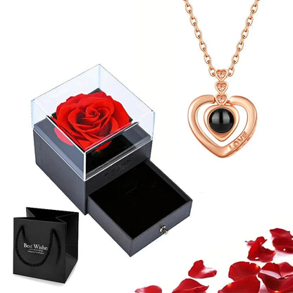 Projection Necklace Set in Rose Gift Box - Heart Pendant Jewelry Featuring "I Love You" in 100 Languages for Girlfriend - 2024 Gift Collection - Dropshipping Available