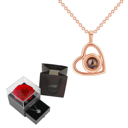 Projection Necklace Set in Rose Gift Box - Heart Pendant Jewelry Featuring "I Love You" in 100 Languages for Girlfriend - 2024 Gift Collection - Dropshipping Available
