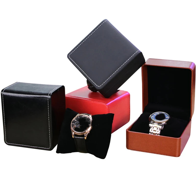 Elegant Brown PU Leather Watch Gift Box with Pillow - Stylish Organizer for Men & Women Timepieces