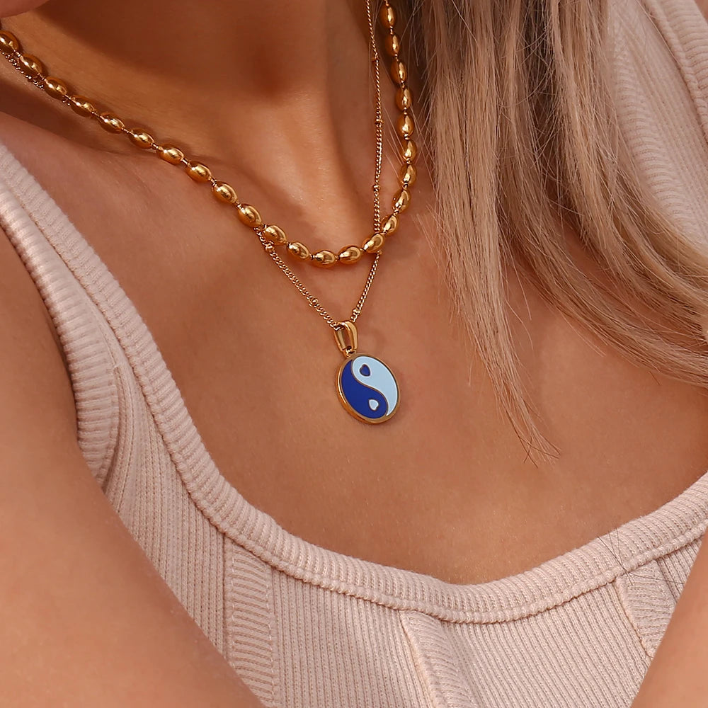 Chic 18K Gold Plated Stainless Steel Oval Beaded Choker Necklace - Stunning Fashion Jewelry for Women