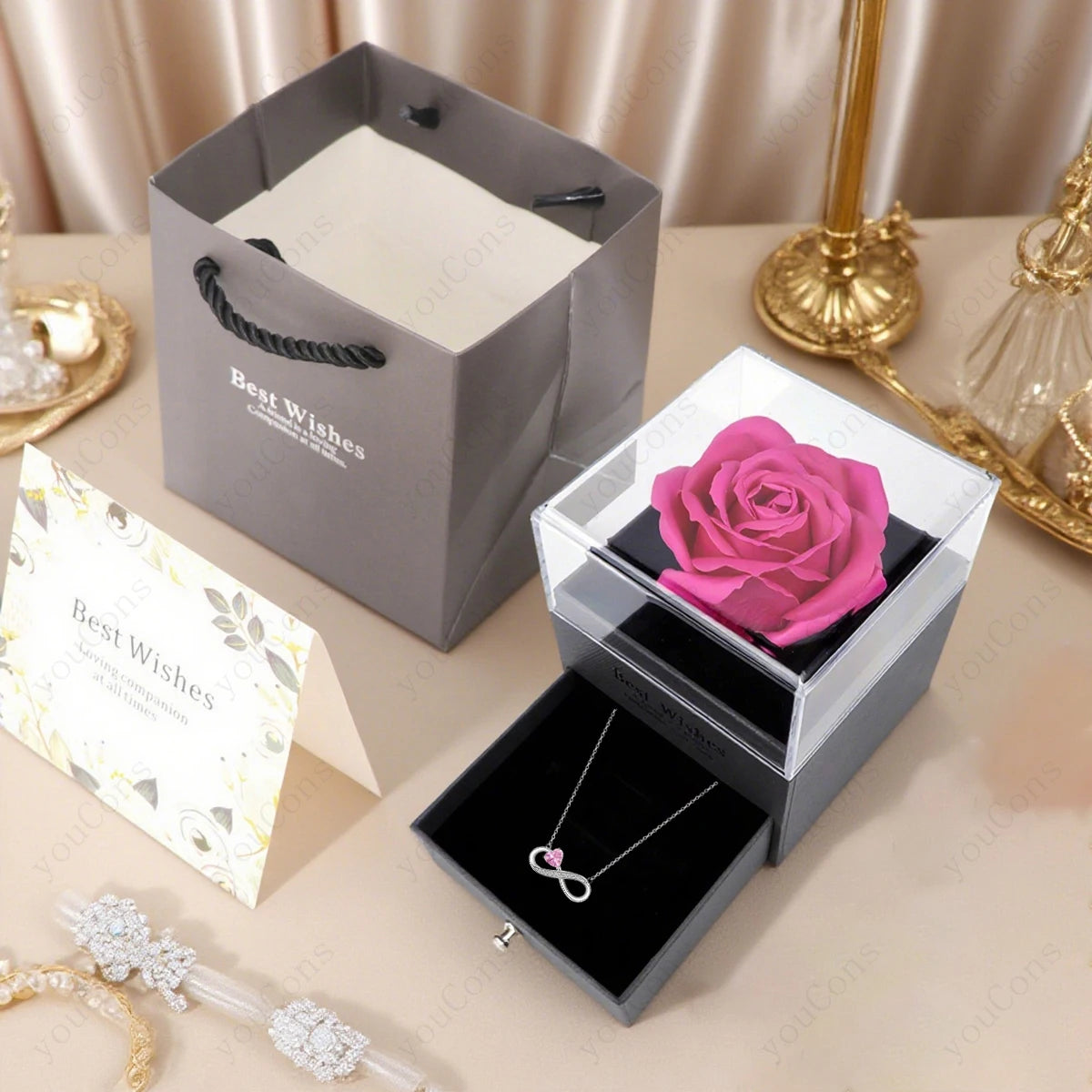 Exquisite Luxury Pink Heart Pendant Necklace with Elegant Rose Flower Gift Box - Perfect Jewelry Gift for Women on Valentine’s Day, Christmas, or Weddings