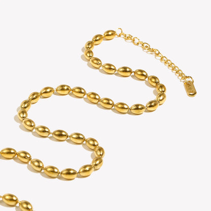 Chic 18K Gold Plated Stainless Steel Oval Beaded Choker Necklace - Stunning Fashion Jewelry for Women