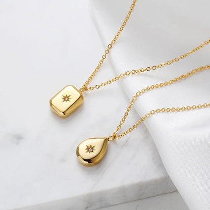 Minimalist Titanium Steel Waterdrop & Star Square Necklaces for Women - 2021 CZ Starburst Collection