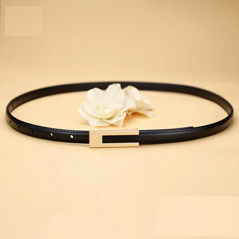 Women Korean Fashionable PU Leather Thin Waist Strap Metal Accessories Basic Belt Women Casual Porous Adjustable Fashion Belts
