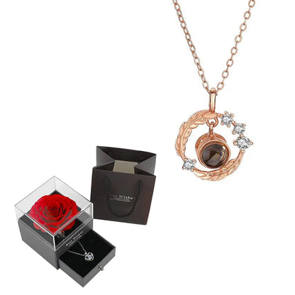 Projection Necklace Set in Rose Gift Box - Heart Pendant Jewelry Featuring "I Love You" in 100 Languages for Girlfriend - 2024 Gift Collection - Dropshipping Available