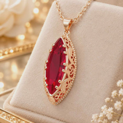 Rose-Gold-Tone Necklace with Red Zirconia Pendant