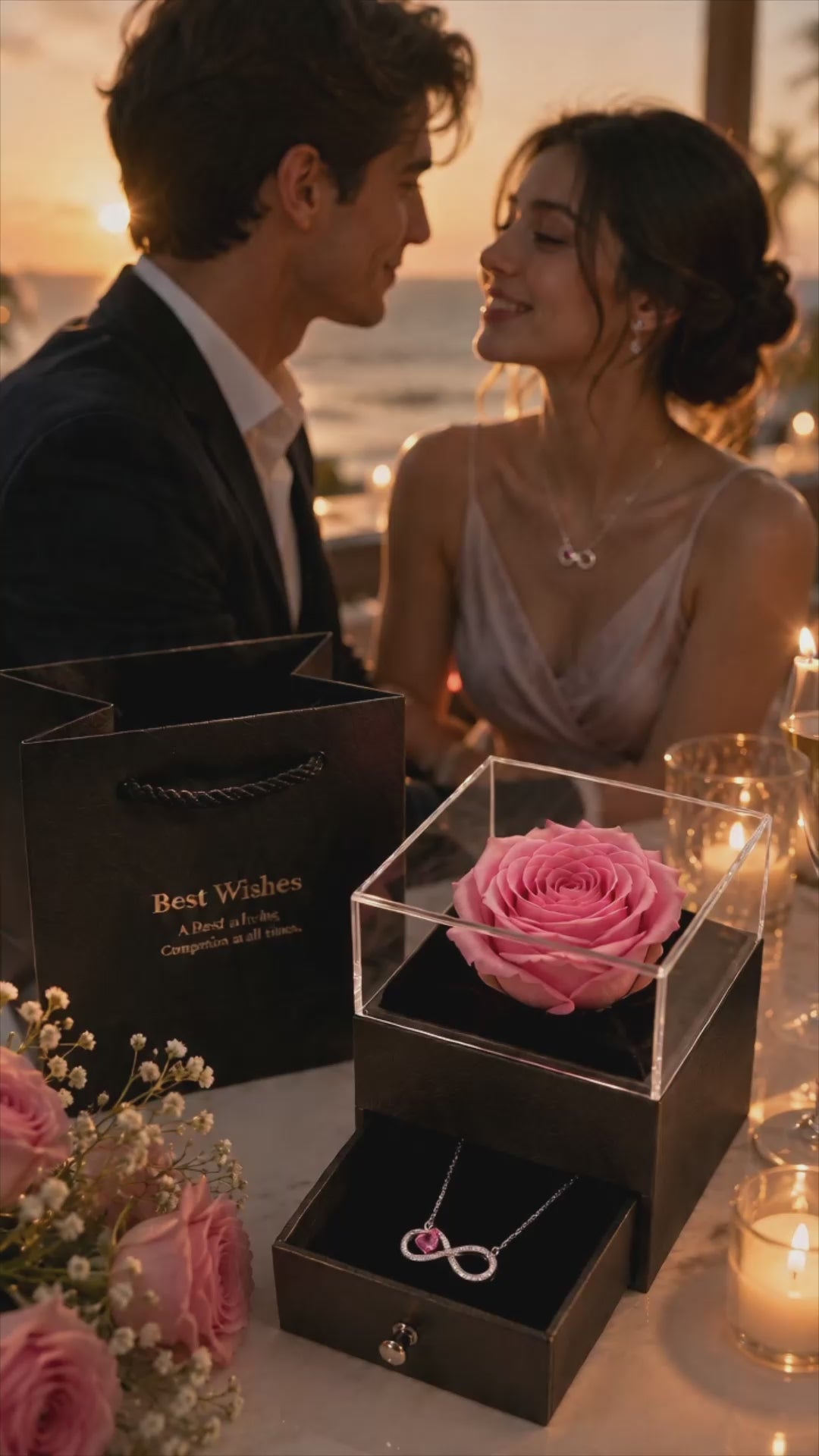 Video  gift box pink heart flower 